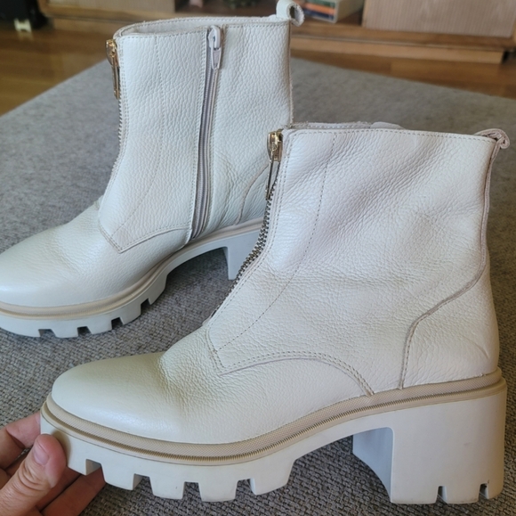 Antonio de Faria Lola Cream White Leather Lugged Sole Chelsea Boot Zip Front - Picture 2 of 8